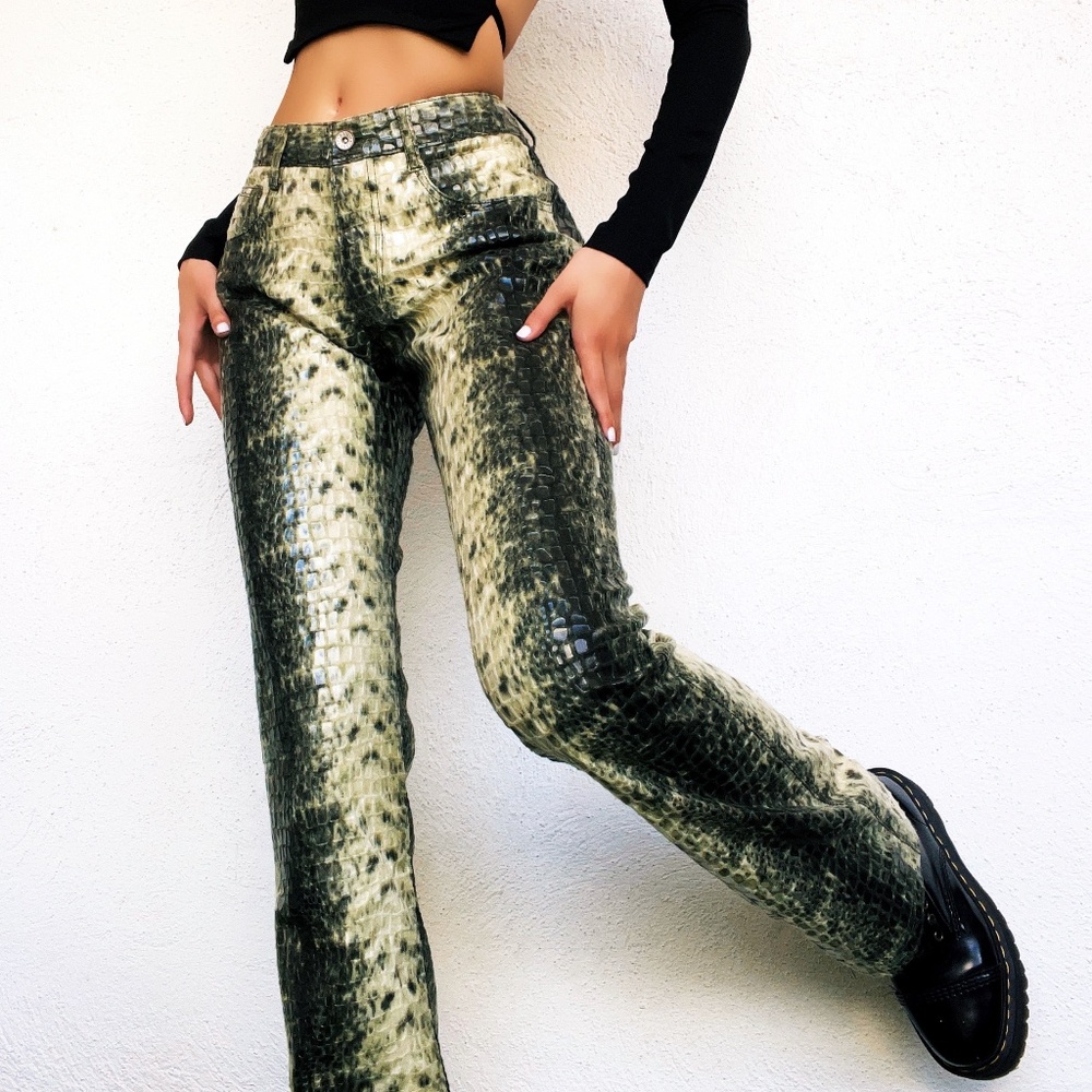 Revolt Green Textured Reptile Pants